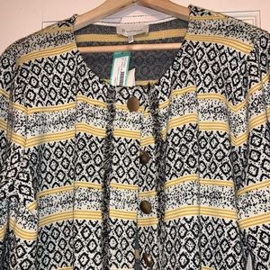 Multi-pattern, black, gold and white blazer